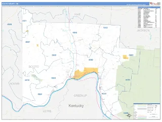 Scioto County, OH Business Reference style ZIP Code wall map