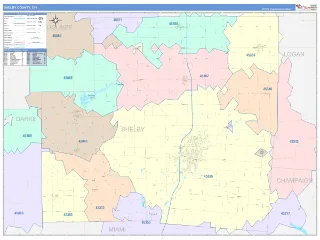 Shelby County, OH ColorCast style ZIP Code wall map