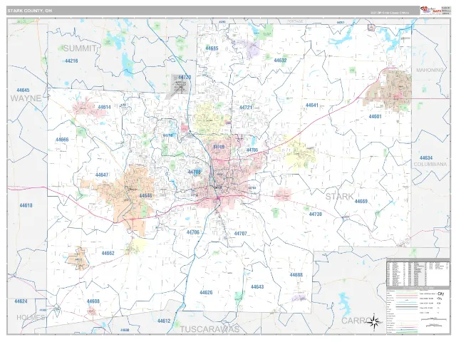 Stark County, OH ZIP Code Wall Map, Classic style