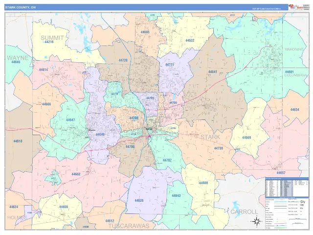 Stark County, OH ZIP Code Wall Map, ColorCast style