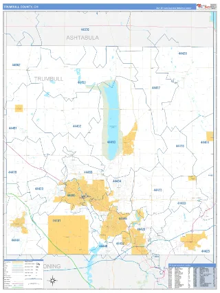 Trumbull County, OH Business Reference style ZIP Code wall map