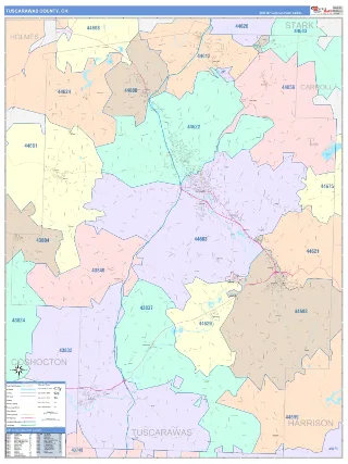 Tuscarawas County, OH ColorCast style ZIP Code wall map