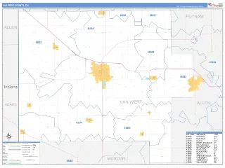 Van Wert County, OH Business Reference style ZIP Code wall map