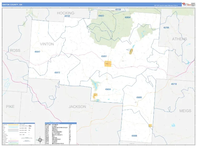 Vinton County, OH ZIP Code Wall Map, Business Reference style