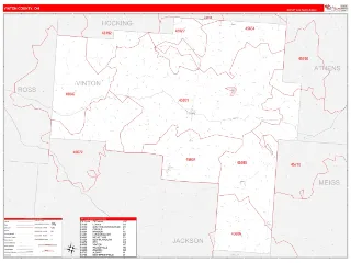Vinton County, OH RedLine style ZIP Code wall map