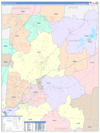 Warren County, OH ColorCast style ZIP Code wall map