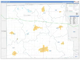 Williams County, OH Business Reference style ZIP Code wall map