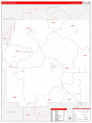 Wyandot County, OH RedLine style ZIP Code wall map