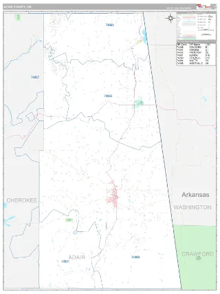 Adair County, OK Classic style ZIP Code wall map