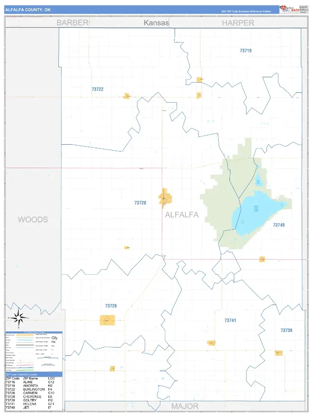 Alfalfa County, OK ZIP Code Wall Map, Business Reference style