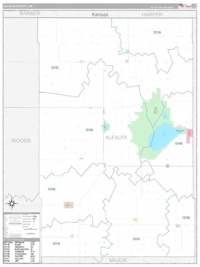 Alfalfa County, OK ZIP Code Wall Map, Classic style