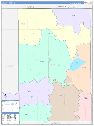 Alfalfa County, OK ColorCast style ZIP Code wall map
