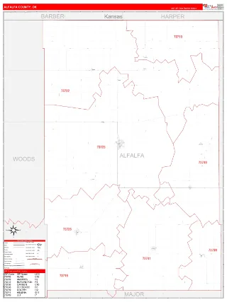 Alfalfa County, OK RedLine style ZIP Code wall map