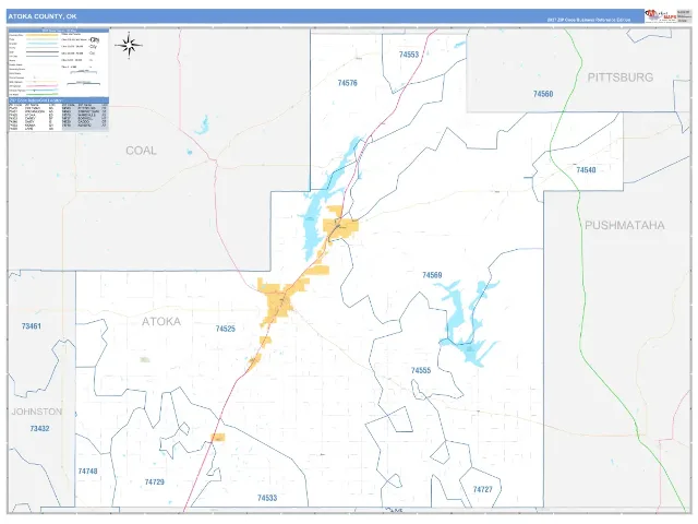 Atoka County, OK ZIP Code Wall Map, Business Reference style