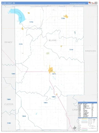 Blaine County, OK Business Reference style ZIP Code wall map