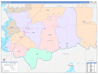 Bryan County, OK ColorCast style ZIP Code wall map