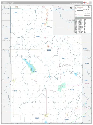 Caddo County, OK Classic style ZIP Code wall map
