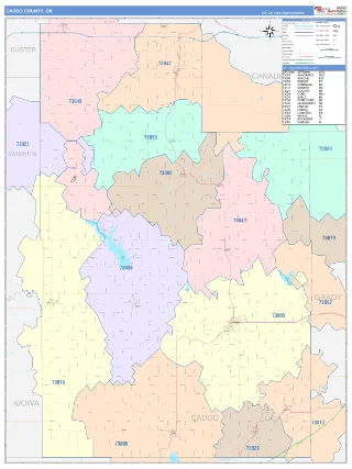 Caddo County, OK ColorCast style ZIP Code wall map