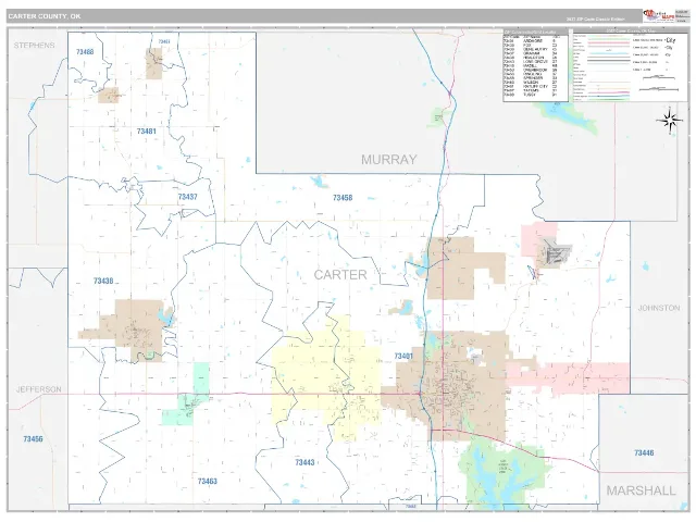 Carter County, OK ZIP Code Wall Map, Classic style