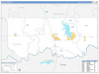 Choctaw County, OK Business Reference style ZIP Code wall map