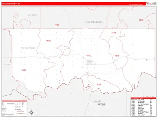 Choctaw County, OK RedLine style ZIP Code wall map