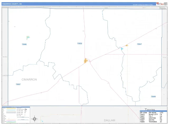 Cimarron County, OK ZIP Code Wall Map, Business Reference style