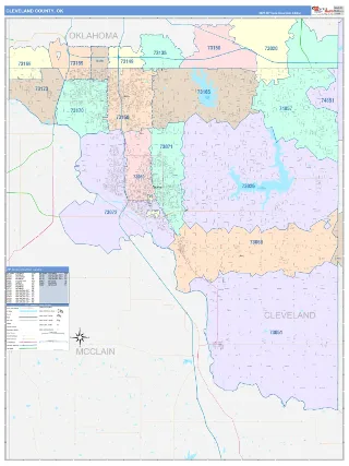Cleveland County, OK ColorCast style ZIP Code wall map