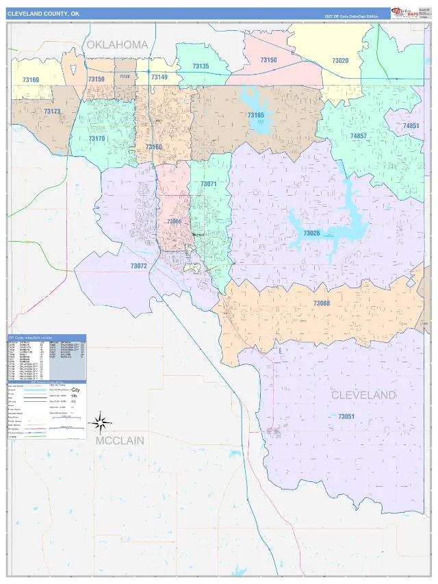 Cleveland County, OK ZIP Code Wall Map, ColorCast style