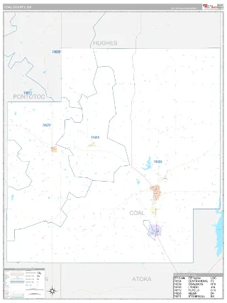 Coal County, OK Classic style ZIP Code wall map