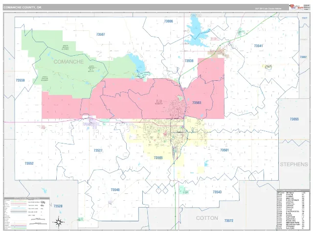 Comanche County, OK ZIP Code Wall Map, Classic style
