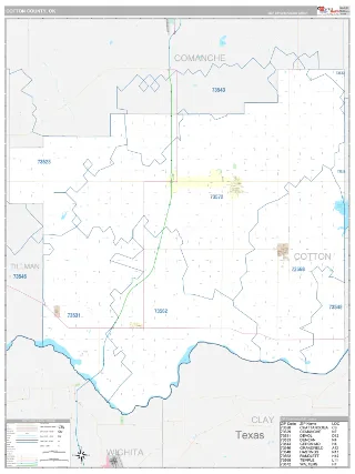 Cotton County, OK Classic style ZIP Code wall map