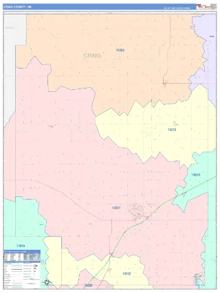 Craig County, OK ColorCast style ZIP Code wall map