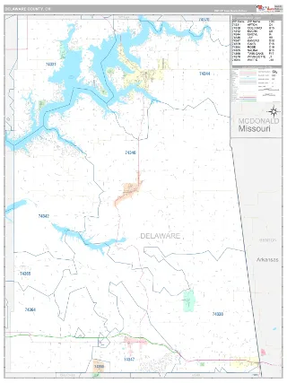 Delaware County, OK Classic style ZIP Code wall map