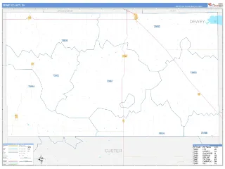 Dewey County, OK Business Reference style ZIP Code wall map