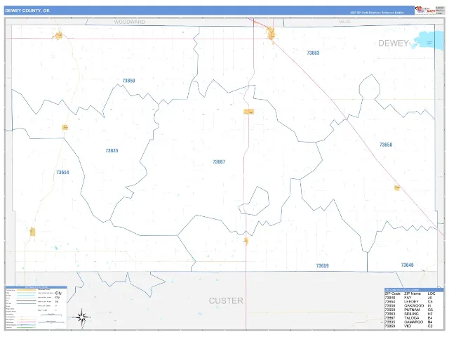 Dewey County, OK ZIP Code Wall Map, Business Reference style