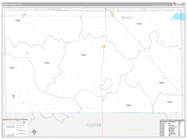 Dewey County, OK ZIP Code Wall Map, Classic style