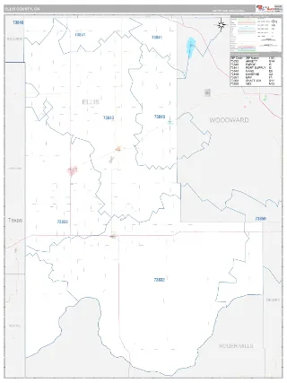 Ellis County, OK Classic style ZIP Code wall map