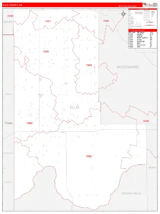 Ellis County, OK RedLine style ZIP Code wall map