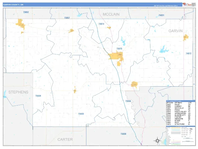 Garvin County, OK ZIP Code Wall Map, Business Reference style