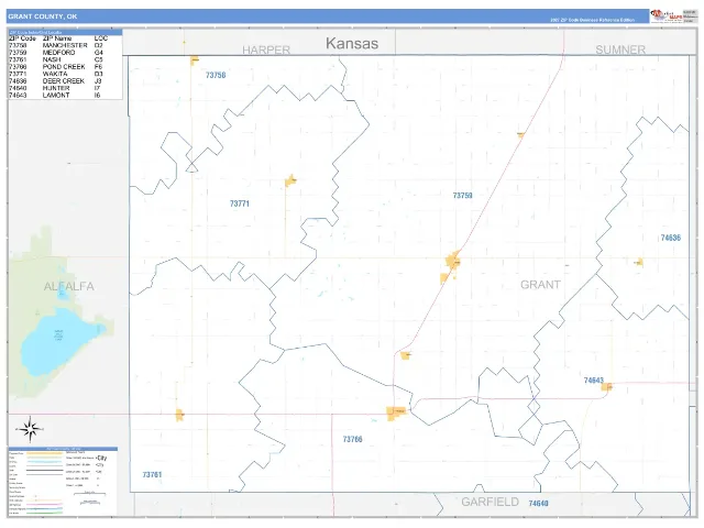 Grant County, OK ZIP Code Wall Map, Business Reference style