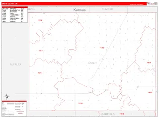 Grant County, OK RedLine style ZIP Code wall map