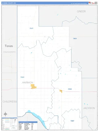 Harmon County, OK Business Reference style ZIP Code wall map