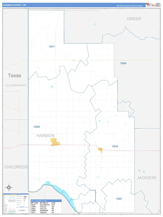 Harmon County, OK ZIP Code Wall Map, Business Reference style