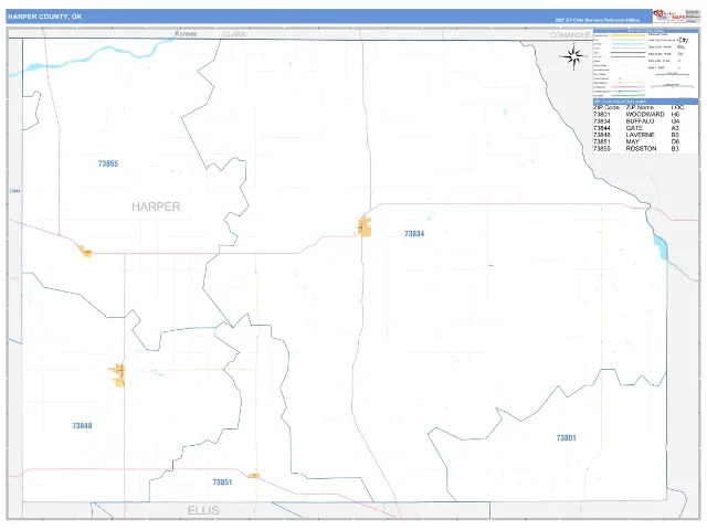 Harper County, OK ZIP Code Wall Map, Business Reference style