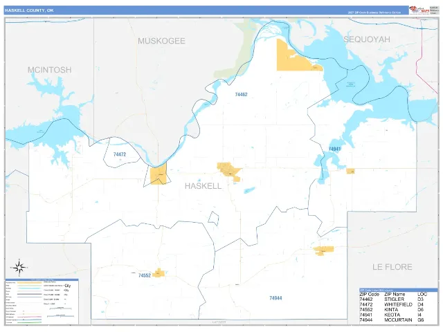 Haskell County, OK ZIP Code Wall Map, Business Reference style