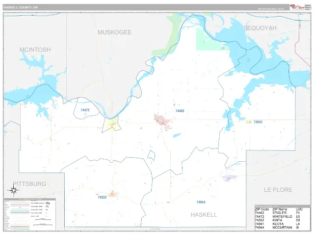 Haskell County, OK ZIP Code Wall Map, Classic style