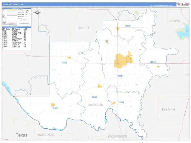 Jackson County, OK ZIP Code Wall Map, Business Reference style