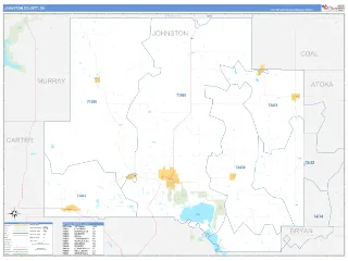 Johnston County, OK Business Reference style ZIP Code wall map