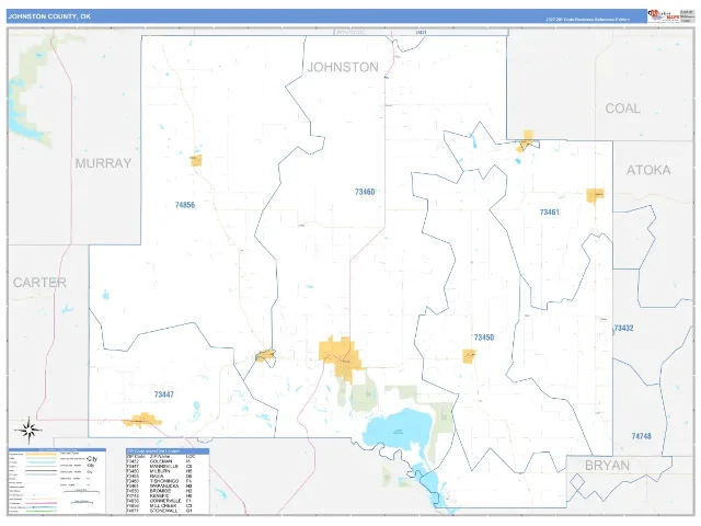 Johnston County, OK ZIP Code Wall Map, Business Reference style