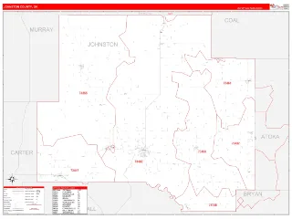 Johnston County, OK RedLine style ZIP Code wall map